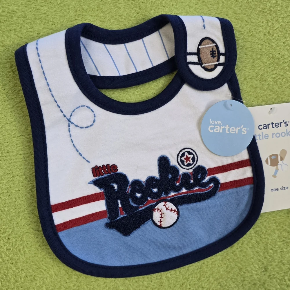 NWT 0-12M BABY BOYS SPORTS BIB Red White & Blue LITTLE ROOKIE (Q6)